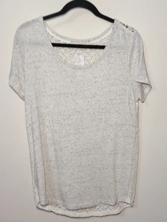 LOFT Gray T-Shirt with Ivory Crochet-Back Short Sleeve Boho NEW Women's Size S