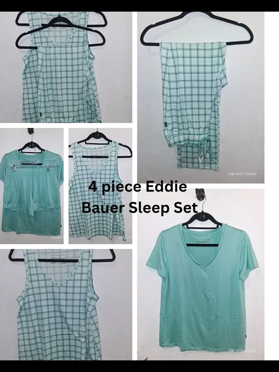 Eddie Bauer Aqua Plaid 4 Piece PJ Sleep Set