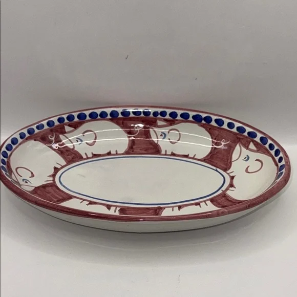 Porco pig vintage Decorative Oval Platter with  Pig Design - Red and Blue