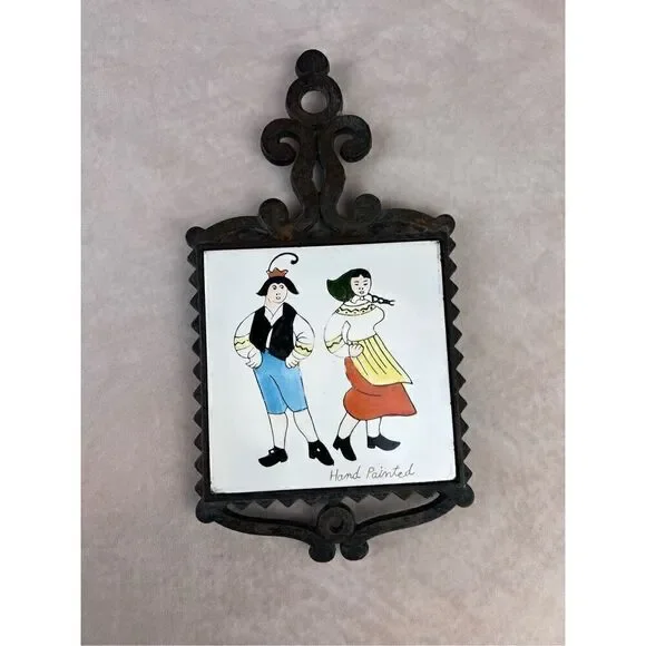 Vintage Mod MCM Cast Iron and Tile Trivet