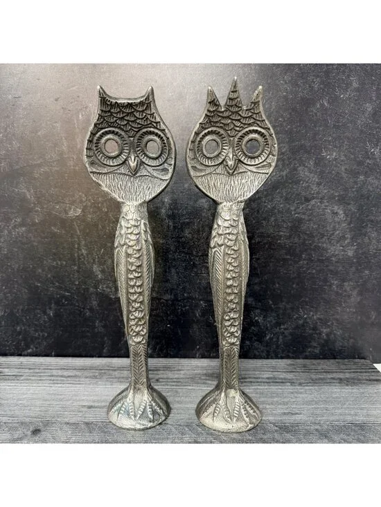 Pottery Barn Owl Salad Servers Aluminum 11.5‎ Inch Vintage