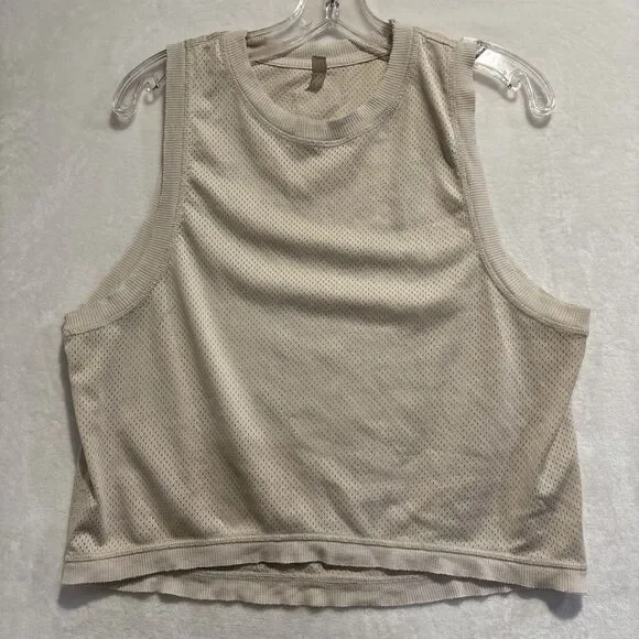 Free People FP Movement Love Mesh Tank Cream Ivory Raw Hem Women's Size Small