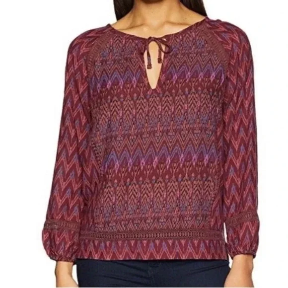 Prana Tacana Top Black Cherry Laurel Ling Sleeve Shirt Size Medium