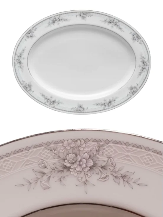 Legendary Noritake Sweet Leilani 3482 Oval Platter Platnium Rim