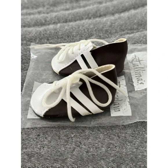 Vintage Tallina's Doll Shoes Lace Up Brown White Accessories