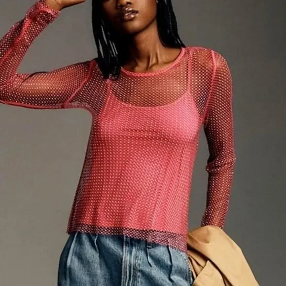 Anthropologie Sunday in Brooklyn mesh sparkle top