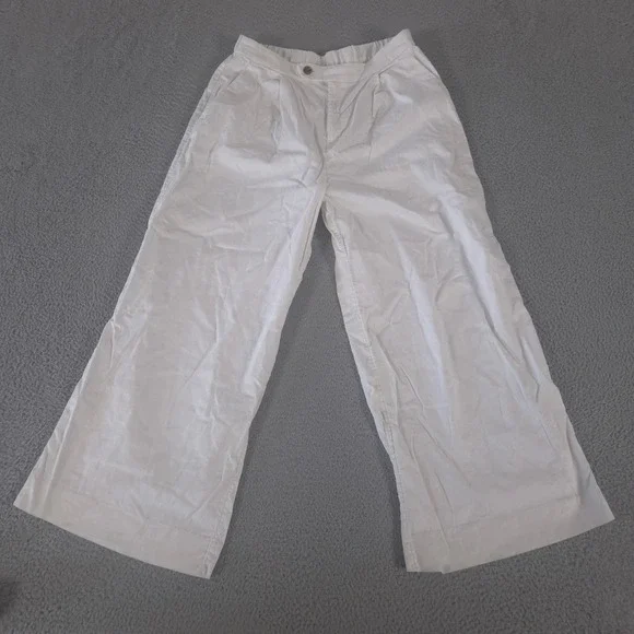 Banana Republic Pants Womens 12 White Linen-Cotton Wide-Leg Pleated High Rise