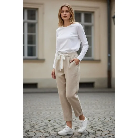 Aritzia Wilfred Allant‎ Linen Blend Tie Waist Pleated Trouser Sz 4 Quiet Luxury