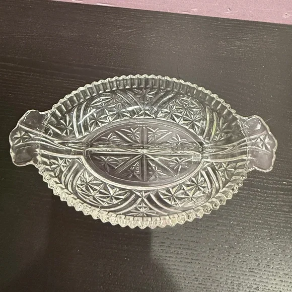 Elegant Anchor Hocking Clear Cut Glass Divided Serving Relish Dish