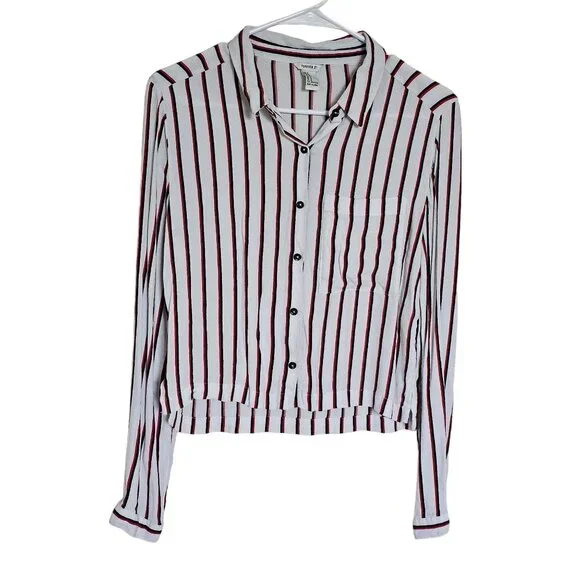 Forever 21 Womens Long Sleeve Button Up Shirt Red White Black Size M Work Attire