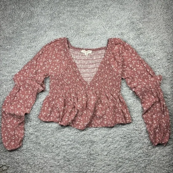 LA Hearts Top Womens Extra Small All Over Floral Print Long Sleeve BOHO Chic