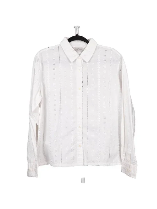 White Stag Eyelet Button Up Shirt L 12 14 Womens VTG NEW White Cotton Collared