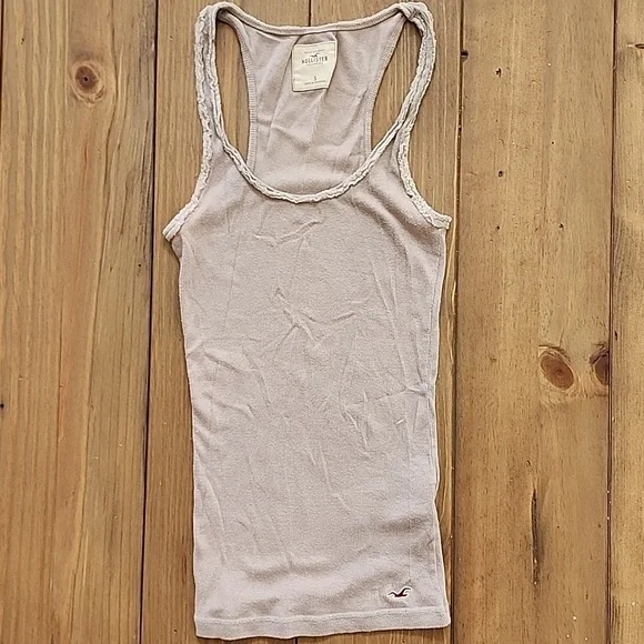 Hollister HCO Tan Tank Top with Lace Detailing