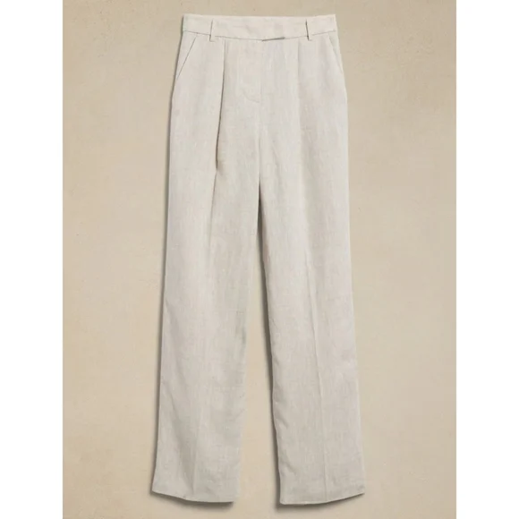 Banana Republic | Beige Lina 100% Linen Straight Fit Trousers Size 8
