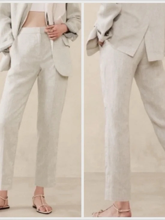 Banana Republic Lina Slim Ankle Linen Pants Neutral Linen New with tags