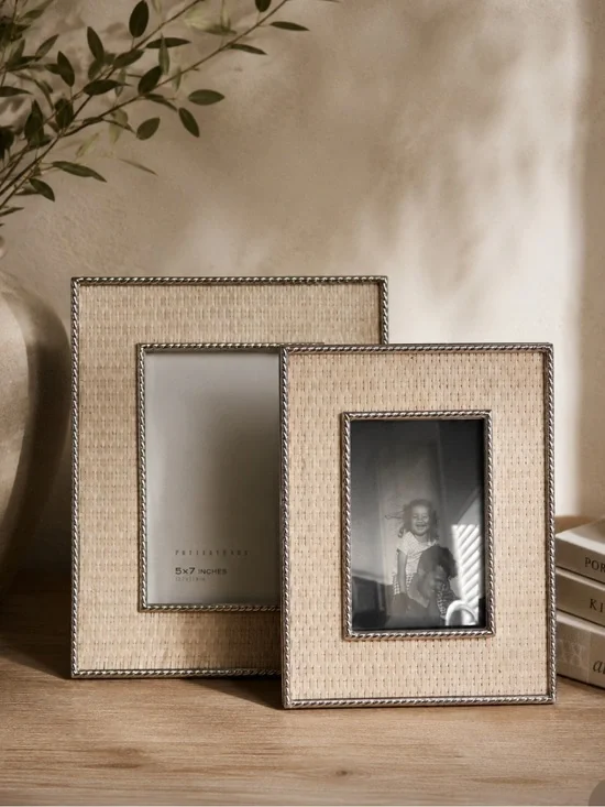 Pottery Barn Rattan Woven Picture Frames 5 x 7” and 4 x 6” NEW