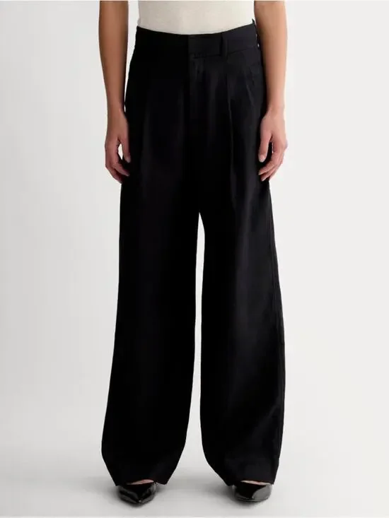 Everlane The Linen Way-High Drape Pant in black Size 0