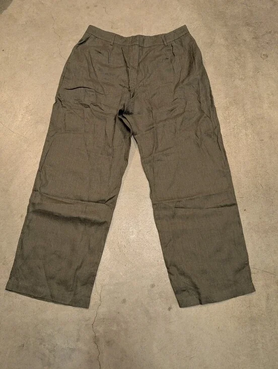 NWT Quince European Pleated Linen Trousers Women's 16 Olive Green Wide Leg