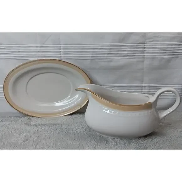 Johann Haviland Crowning Fashion Golden Band Vintage Gravy Boat with Underplate