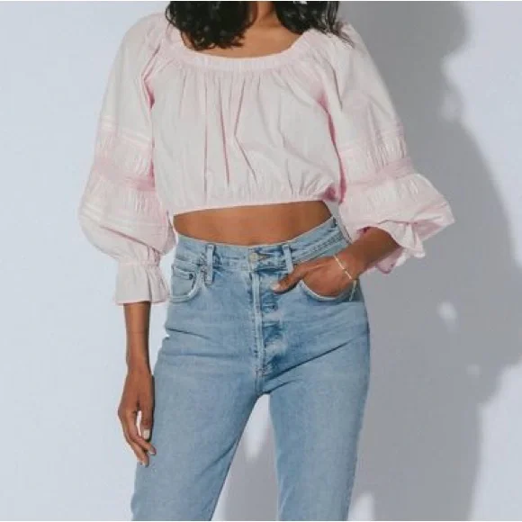 Cleobella Light Pink Cropped Long Sleeve Top Size M NWOT