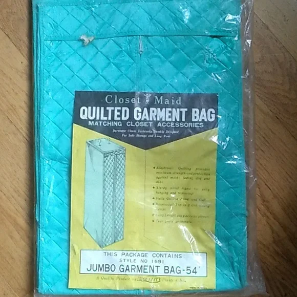 1960s Closet Maid QUILTED GARMENT BAG GORGEOUS TURQUOISE DEADSTOCK