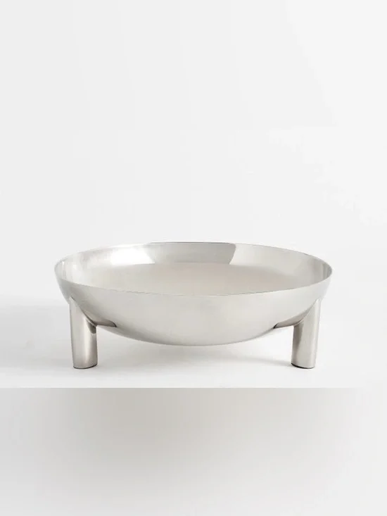 Pottery Barn Polished Stainless Steel Round Pedestal Bowl - Silver