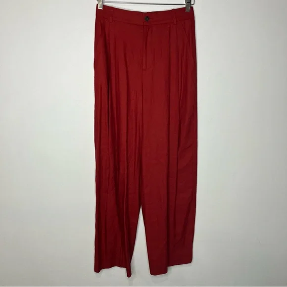 Banana Republic brick red linen Blend pants pleated wide‎ leg women's size 0