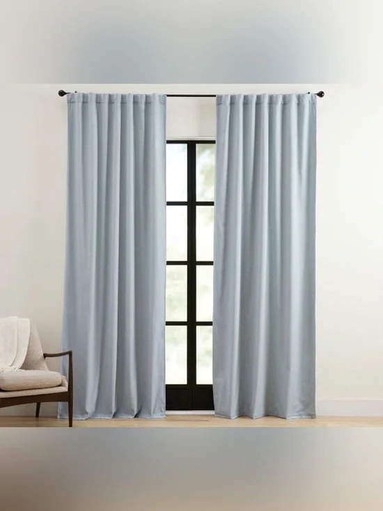 NWT SINGLE Pottery Barn Broadway Chambray Blue Blackout Curtain 50x84 in