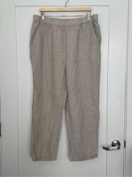 Quince 100% European Linen Pants Elastic Waist Flax Beige Womens Sz XL Cropped