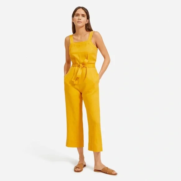 ☀️EVERLANE Square Neck 100% Linen Jumpsuit in Marigold