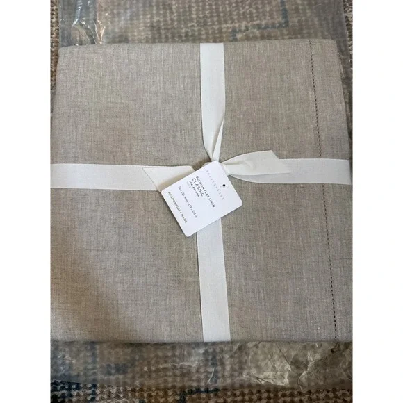 Pottery Barn Belgian Flax Linen Classic Tablecloth 70x126 Dark Flax NWT
