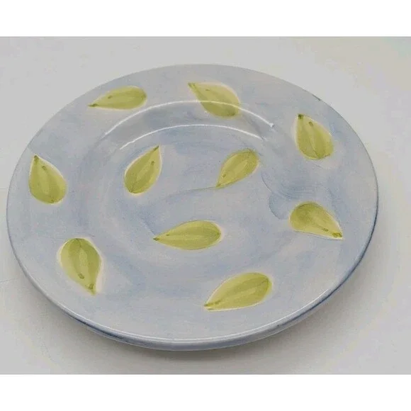 Pottery Barn Salad Lunch Plate Blue With Green Leaves Watercolor