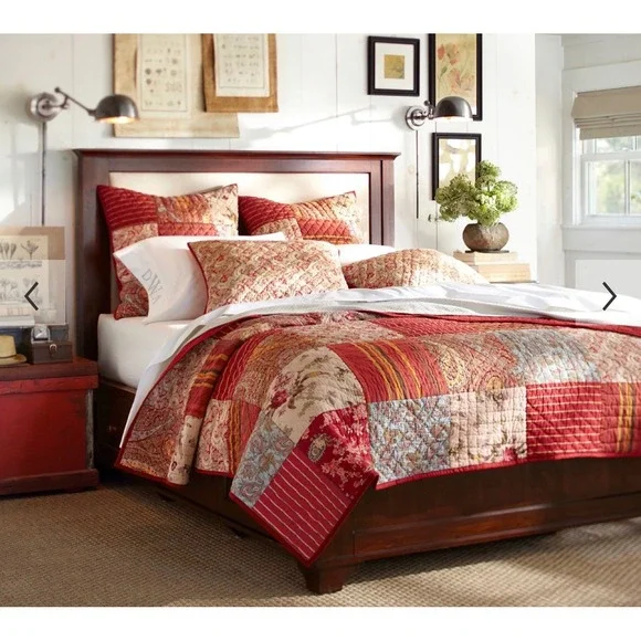 Pottery Barn GeorgiaPatchwork Quilted Euro‎ Sham Set 2 Floral Paisley 26x26