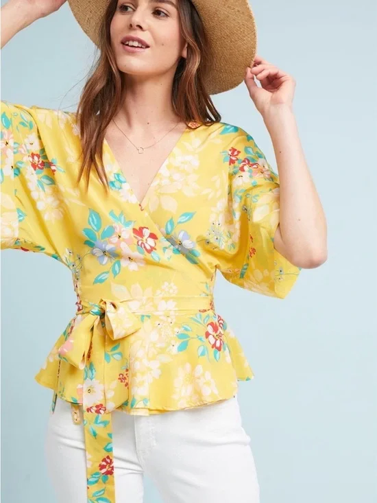 Anthropologie Yumi Kim-Thats A Wrap Happy Days Top Silk Floral-Size Small-NWT