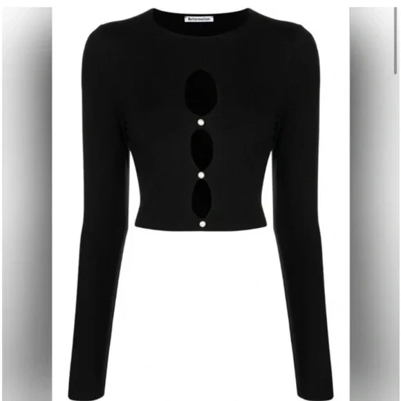 Reformation cut out front pearl black long sleeve going out party blouse XS
