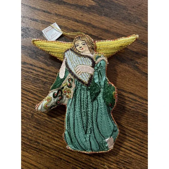 Pottery Barn Angel Ornament Christmas Fabric Embellished Gold Trim Vtg 5”
