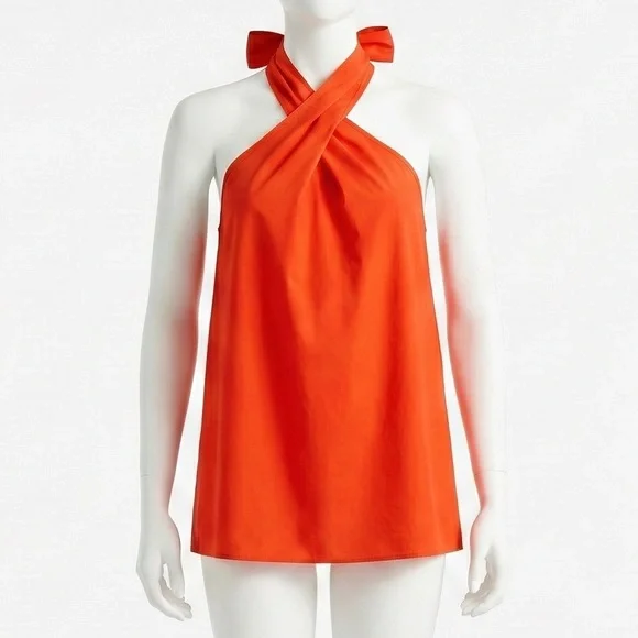 NWT J Crew Reimagined Orange Cotton Poplin Halter Bow Top Blouse Size XL