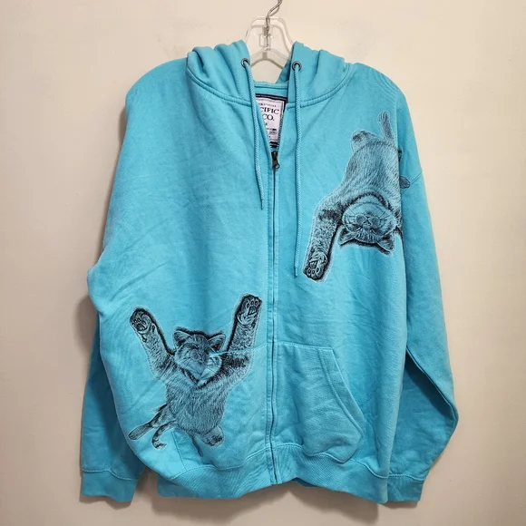 Pacific & Co sleeping cat graphic oversized full zip sweatshirt jacket size L