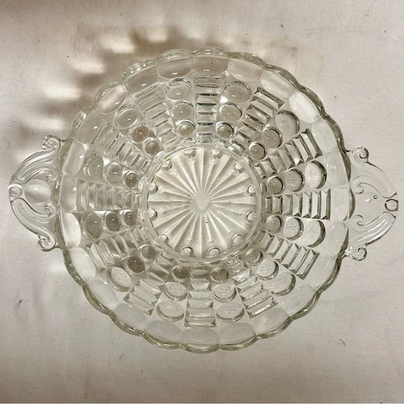 Art Deco Clear Pressed Glass Bubble Candy Bowl Nut Dish Depression Glass