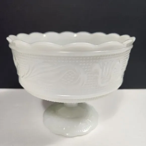 Vintage E.O. Brody Co. Milk Glass Pedestal Bowl M6000  CO USA 5.5