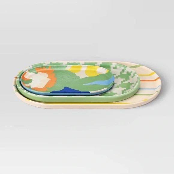 Bamboo Melamine Multicolor Decorative Trays Made of Bamboo Melamine New with Tag