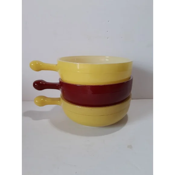 Vintage 1950s Glasbake onion soup bowls