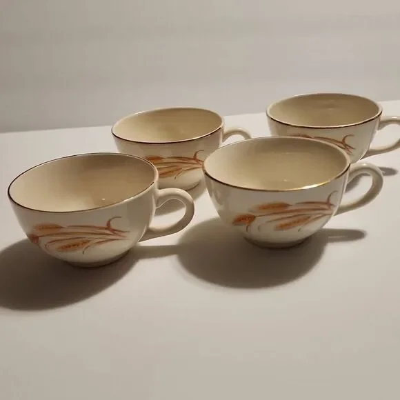 Homer Laughlin Golden Wheat Vintage 22k Set of 4 Tea Cups