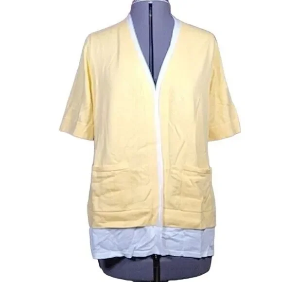 NWOT Isaac Mizrahi Live! Elbow Sleeve Layered Cardigan with Pockets Sz S
