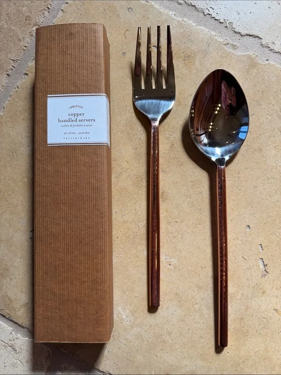 Pottery Barn Copper-Handled Serving Fork & Spoon