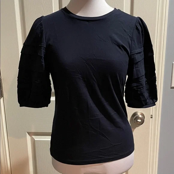 Ann Taylor Navy Blue Ruffle Sleeve Top Size XS