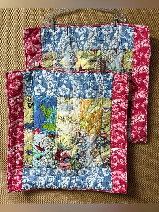 Pottery Barn Euro Sham Quilted Patchwork Multicolor Multi-Pattern Tropical Print