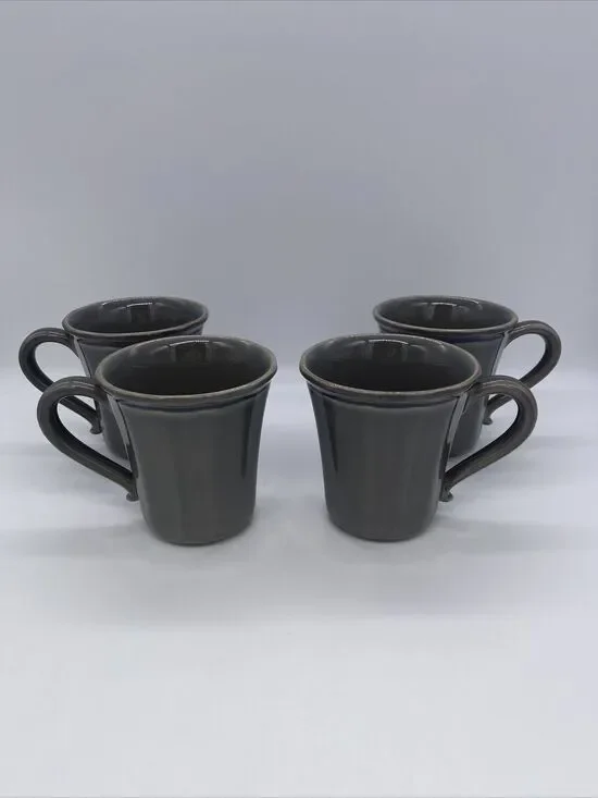 Pottery Barn Gray Coffee Mugs Made In Portugal Set Of 4