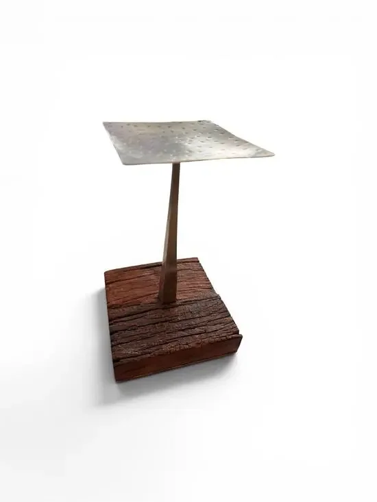 Pottery Barn Pillar Candle Holder Reclaimed Wood Rustic Brutalist Display Stand