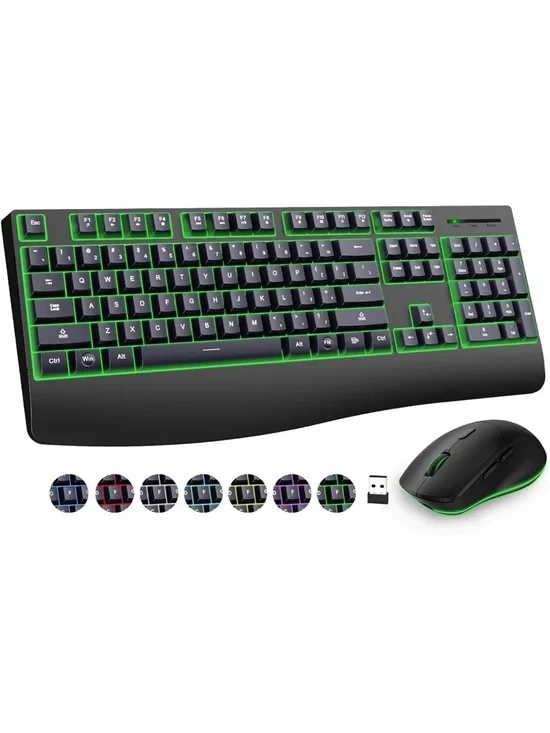 Wireless Keyboard and Mouse combo 7 backlit effect wrist rest sleep mode